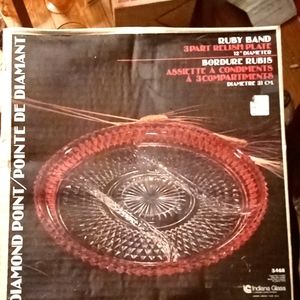 Diamond Point Ruby Band 3 part 12"inch Relish Plate.